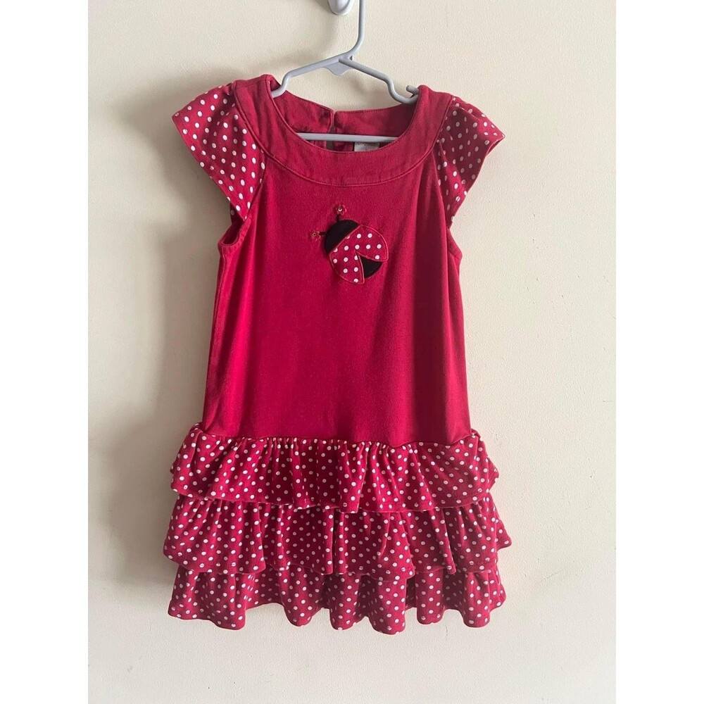 GYMBOREE HTF‎ POLKA DOT LADYBUG TIERED RED DRESS SZ 5 5t